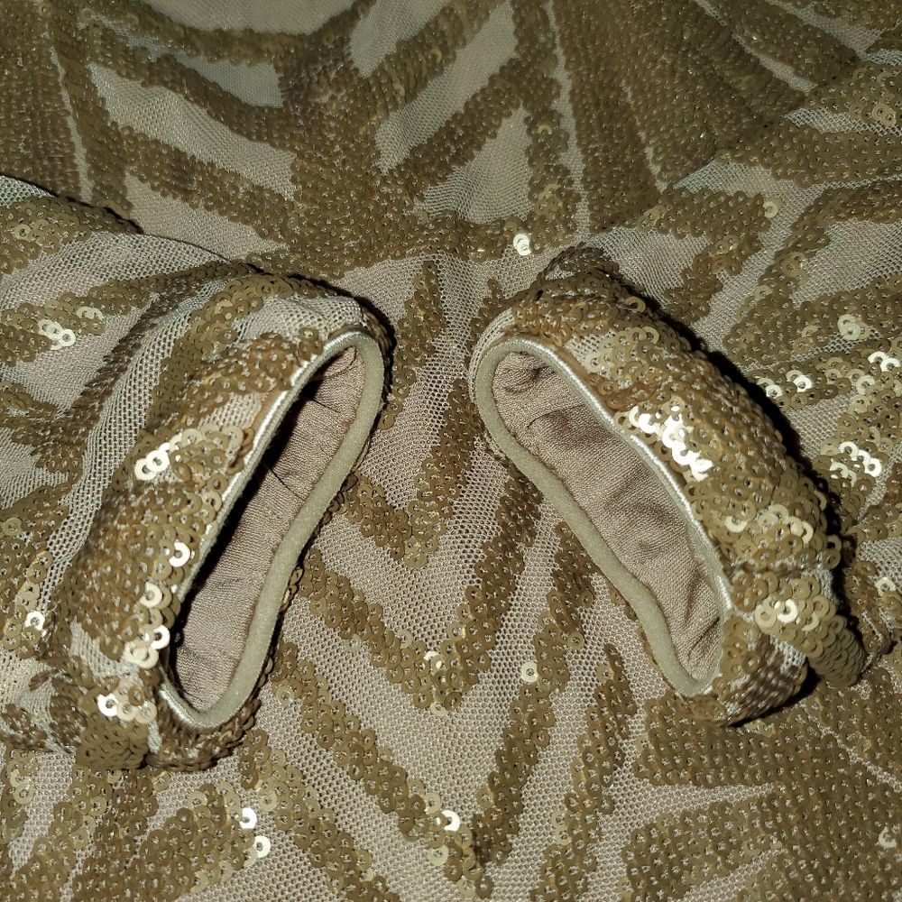 Dress The Population Emery Long Sleeve Blush Gold Sequin Open Back Dress Deco S - Picture 7 of 16